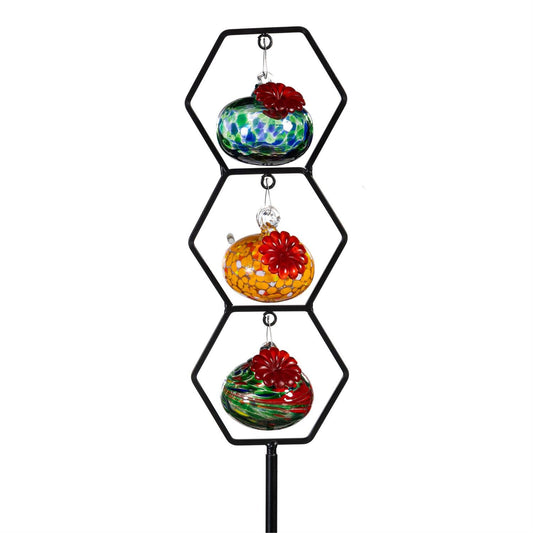 Glass Hummingbird Feeder Trio Stake