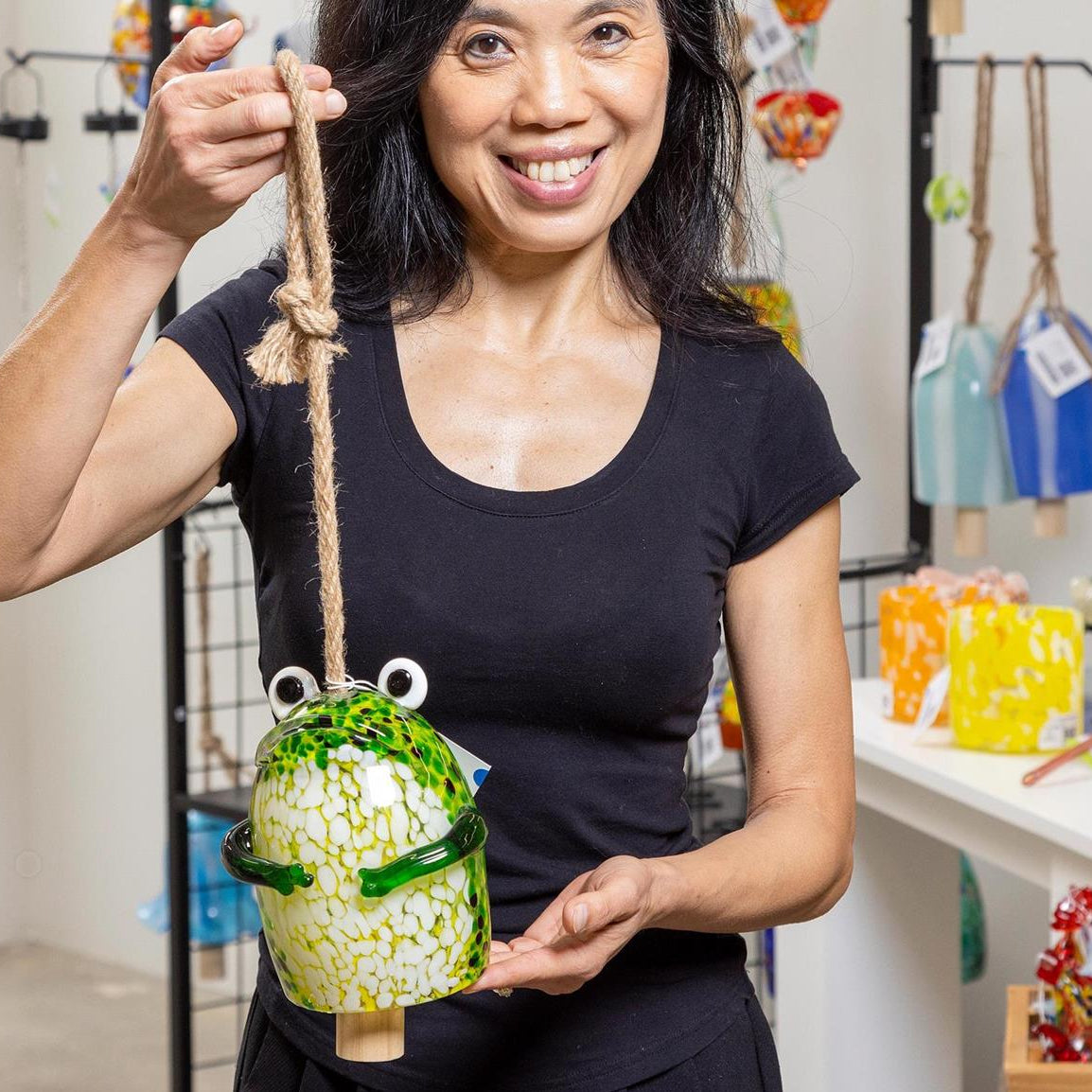 Frog Art Glass Garden Bell