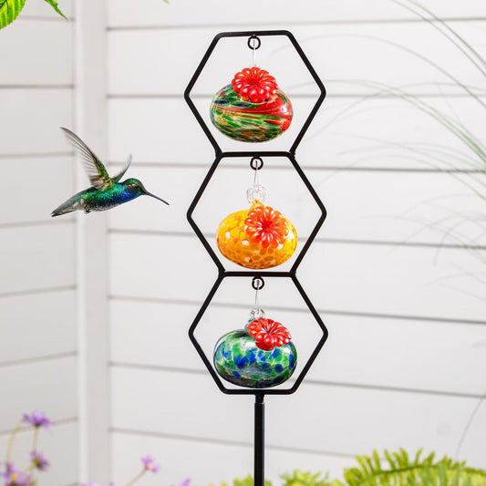 Glass Hummingbird Feeder Trio Stake