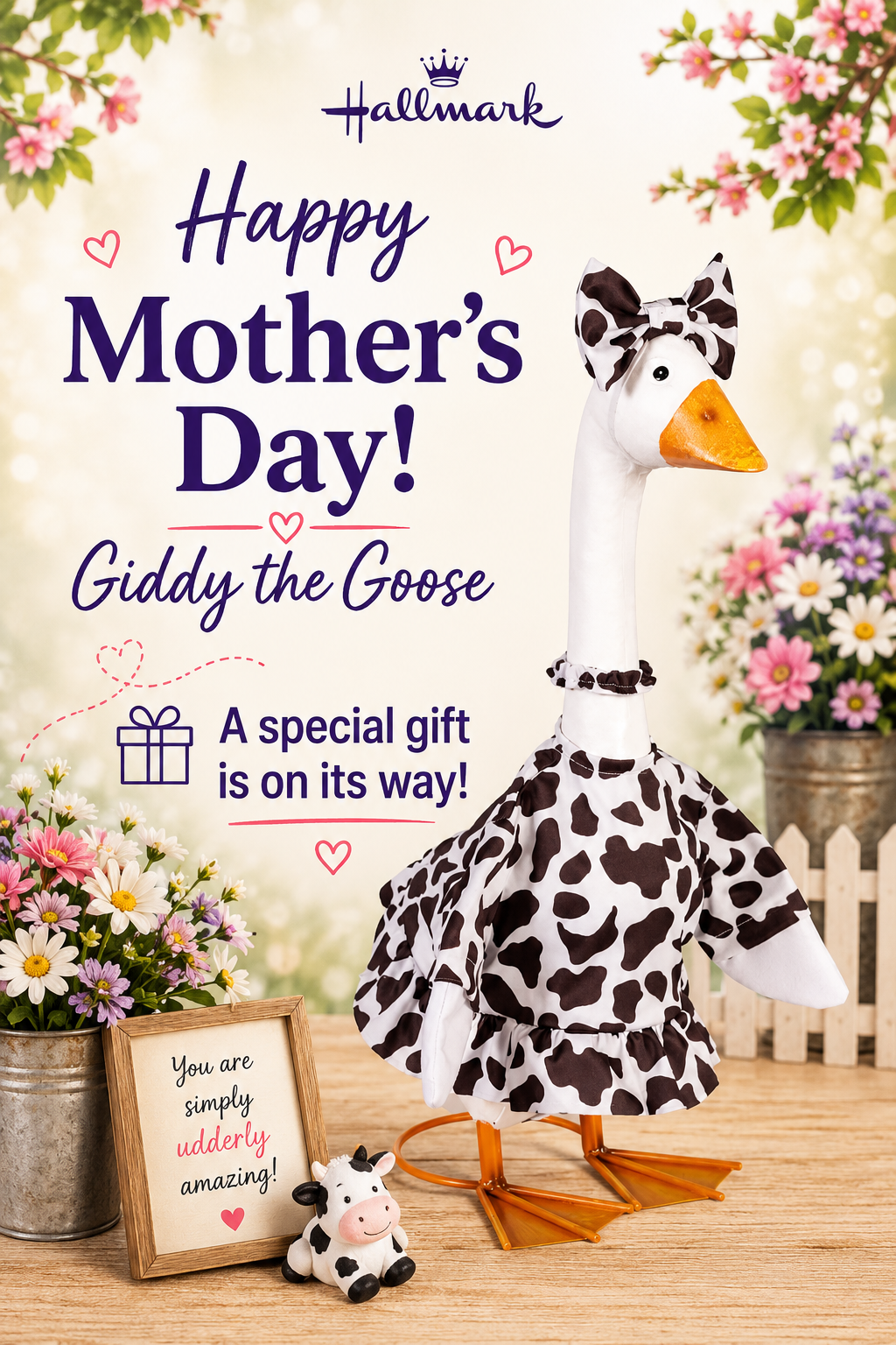 Giddy the Porch Goose with Outfit for in store pickup + Mother's Day "Reveal" card
