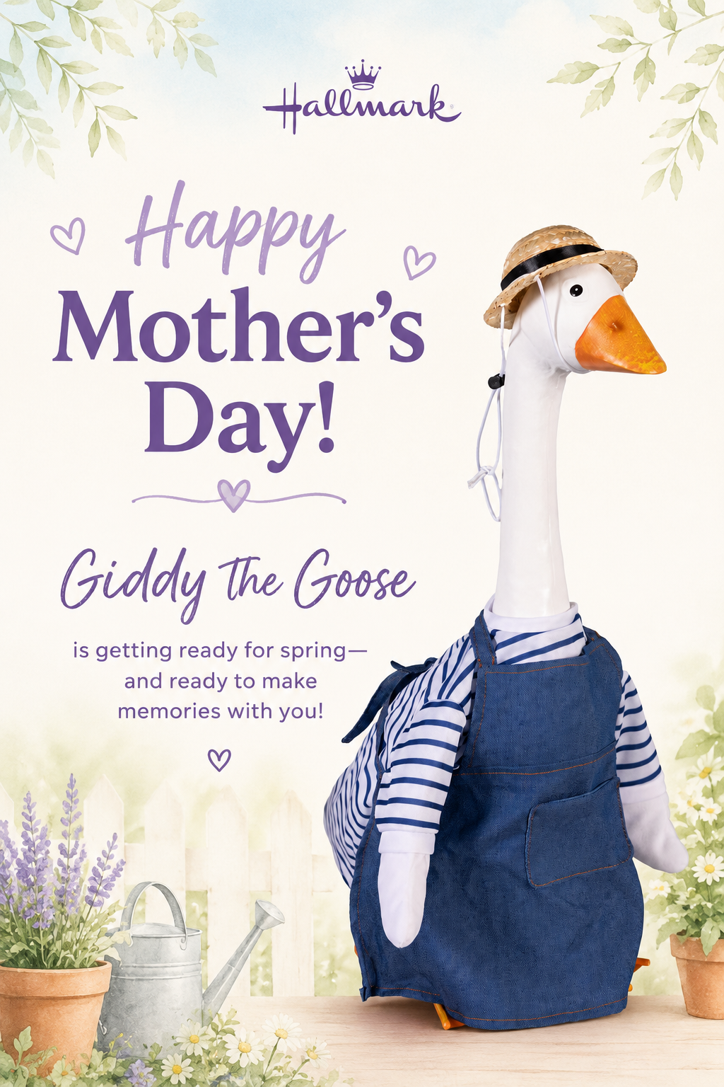 Giddy the Porch Goose with Outfit for in store pickup + Mother's Day "Reveal" card