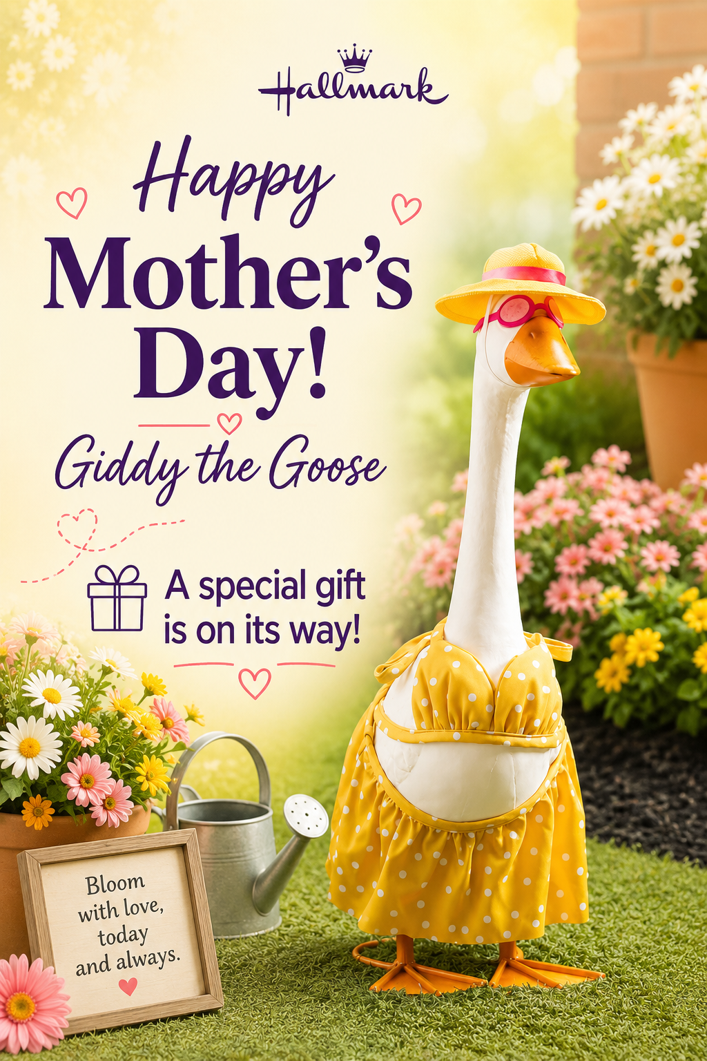 Giddy the Porch Goose with Outfit for in store pickup + Mother's Day "Reveal" card