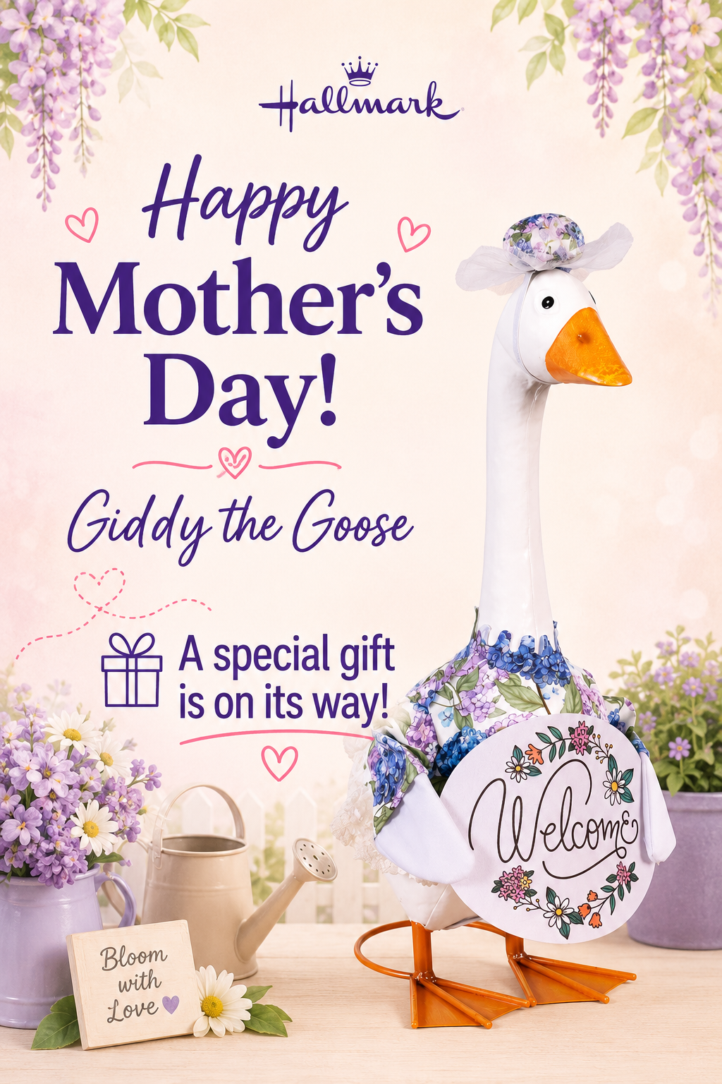 Giddy the Porch Goose with Outfit for in store pickup + Mother's Day "Reveal" card