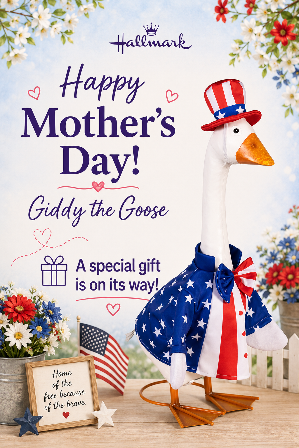 Giddy the Porch Goose with Outfit for in store pickup + Mother's Day "Reveal" card