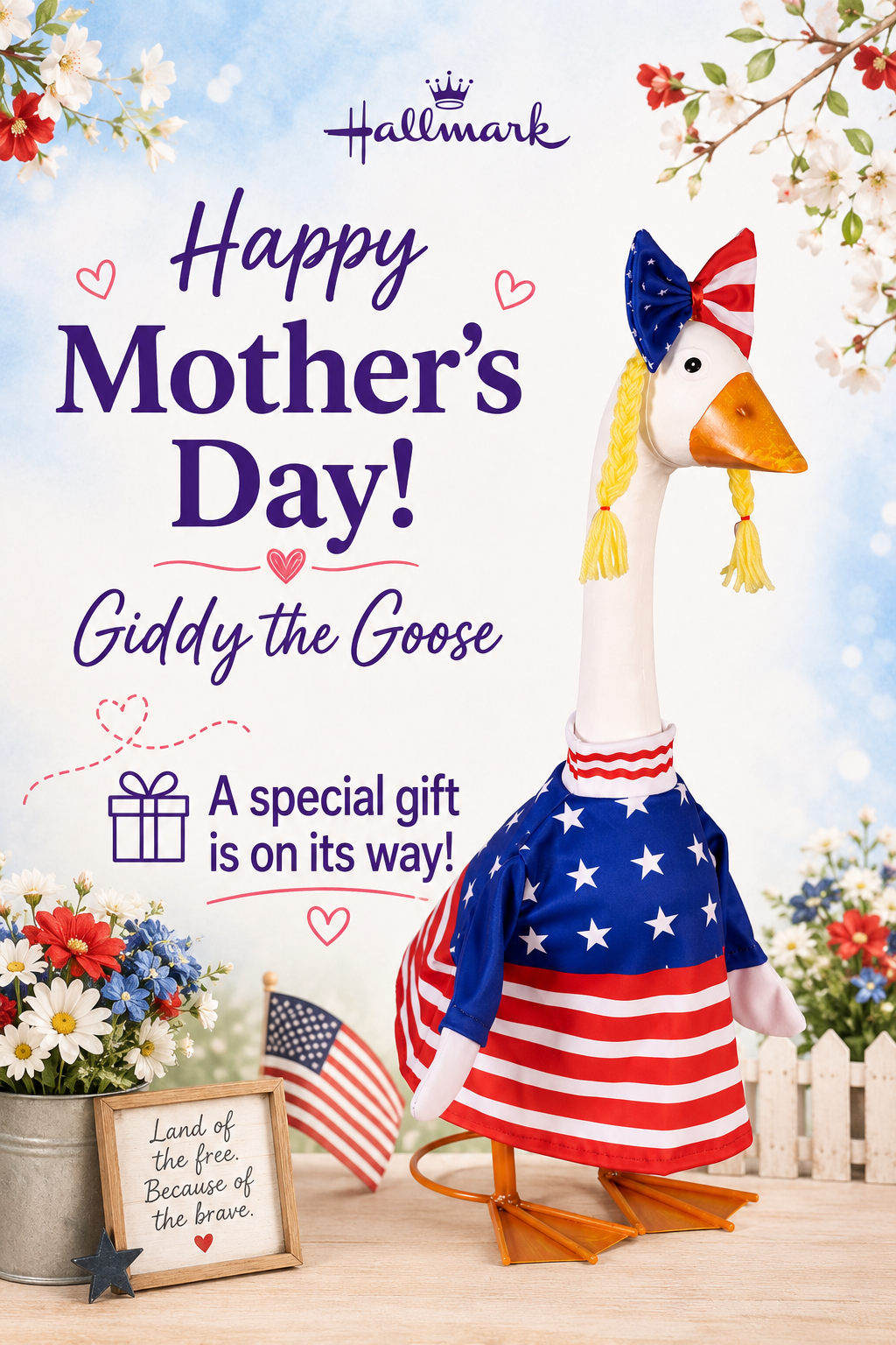 Giddy the Porch Goose with Outfit for in store pickup + Mother's Day "Reveal" card