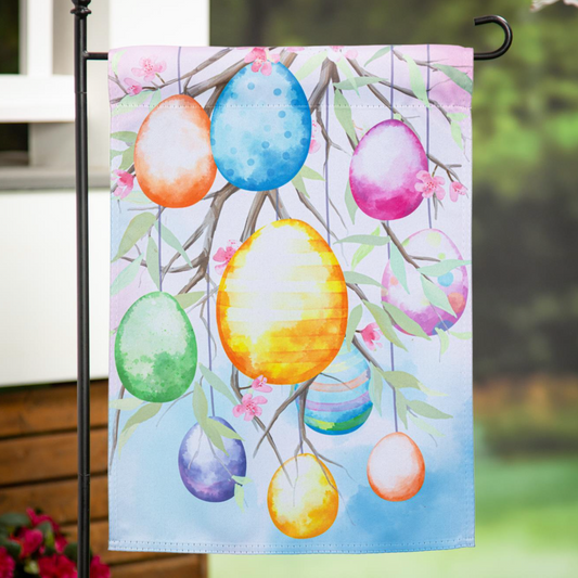 Bunny Blooms Egg Tree Suede Garden Flag