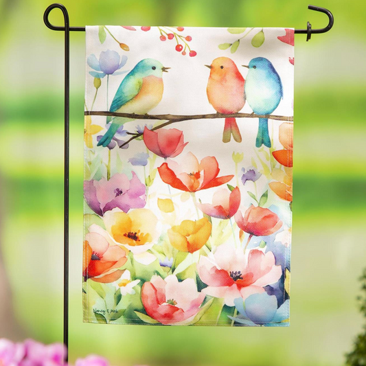Bird Talk Burlap Garden Flag