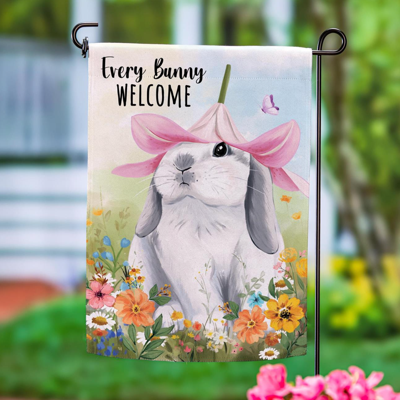 Bunny Blooms Flower Time Suede Garden Flag