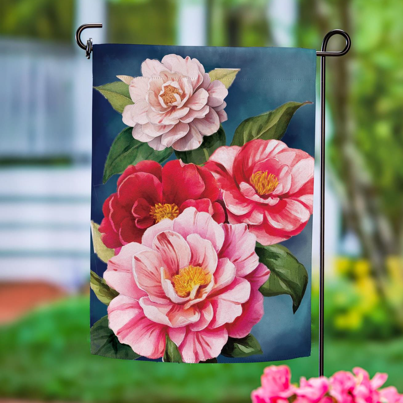 Multicolor Camellias Suede Garden Flag