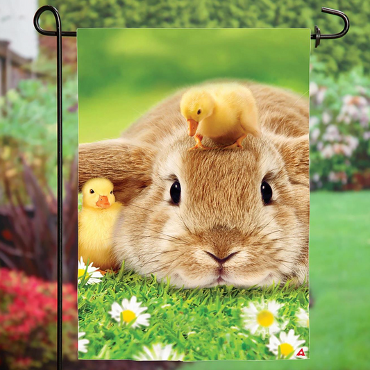 Bunny and Duckling Lustre Garden Flag