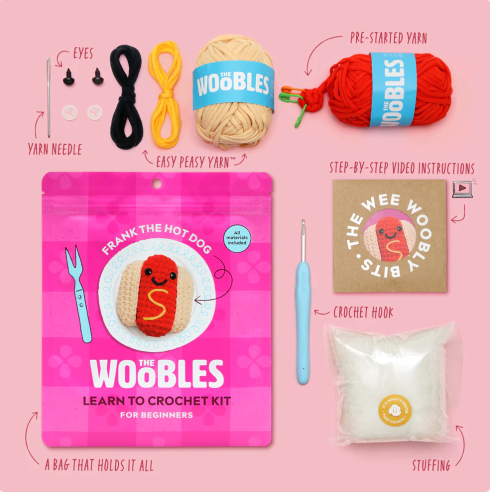 the WOOBLES Frank the Hot Dog Crochet Kit