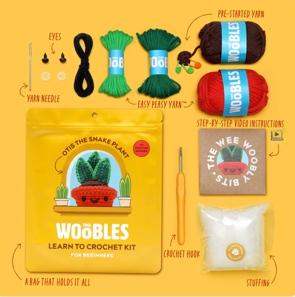 the WOOBLES Otis the Snake Plant Crochet Kit