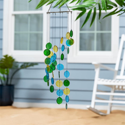 Seaside Retreat Wind Chime, Glass & Metal, Hanging Circles, 31.5"
