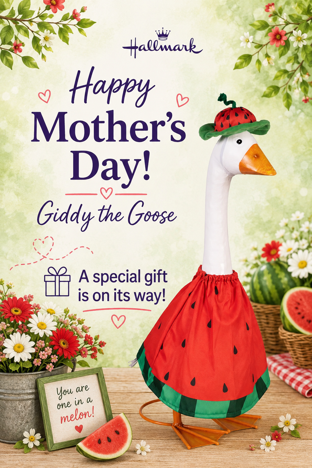 Giddy the Porch Goose with Outfit for in store pickup + Mother's Day "Reveal" card